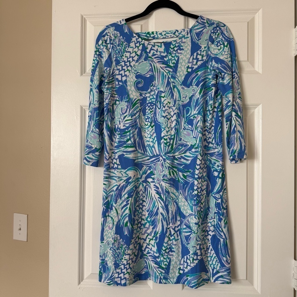 Lilly Pulitzer Ophelia Blue & Teal Printed Shift Dress - S